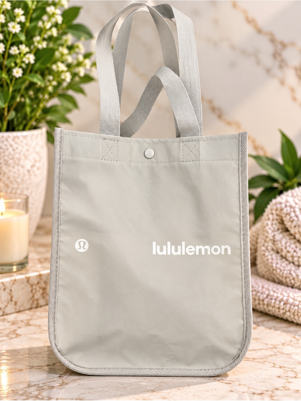 Lululemon Reusable Shopping Tote Bag Gray Double Handle NEW